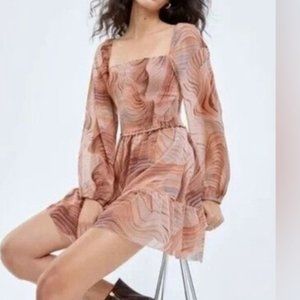 Aritzia Wilfred Tempest Long Sleeve Mini Dress in BIRCH/BUENOS AIRES, Size M